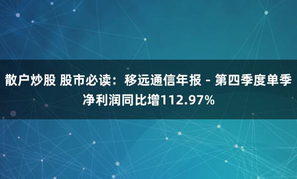 散户炒股 股市必读：移远通信年报 - 第四季度单季净利润同比增112.97%